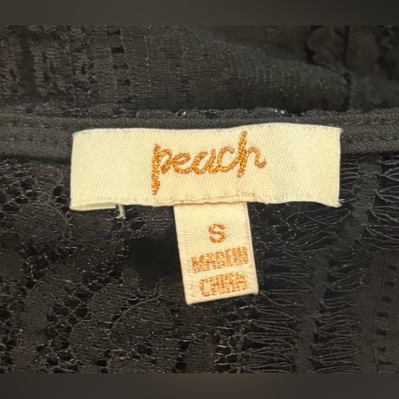 Peach V-Neck Tie-Strap Cardigan Long-Sleeved Chiffon Bell Sleeves Lace Top - Picture 5 of 7